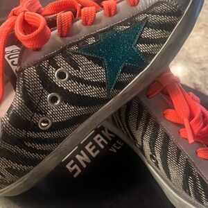 Golden Goose sneakers— animal print with orange laces and blue ⭐️ star